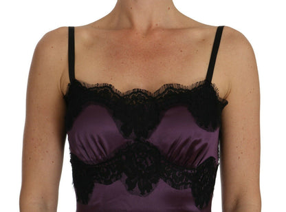 Robe trapèze en dentelle noire extensible en soie violette