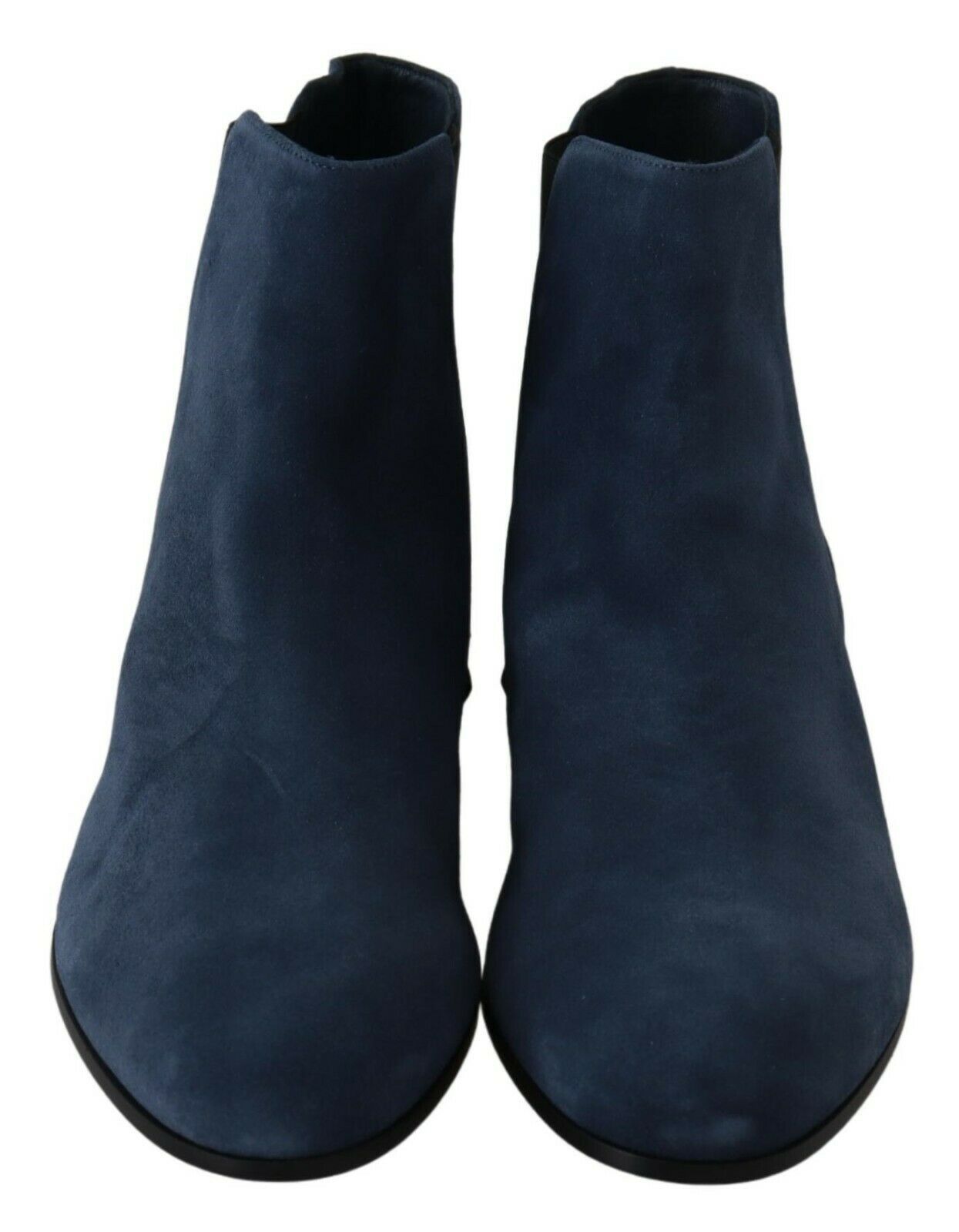 Chaussures bottes cloutées ornées de daim bleu