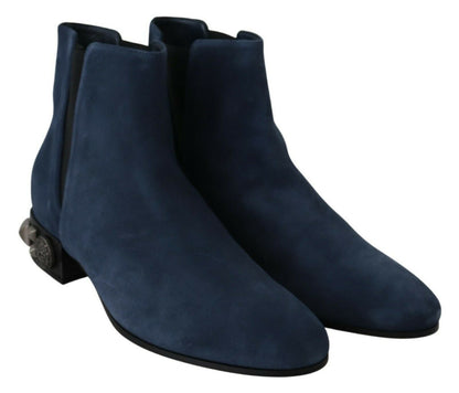 Chaussures bottes cloutées ornées de daim bleu