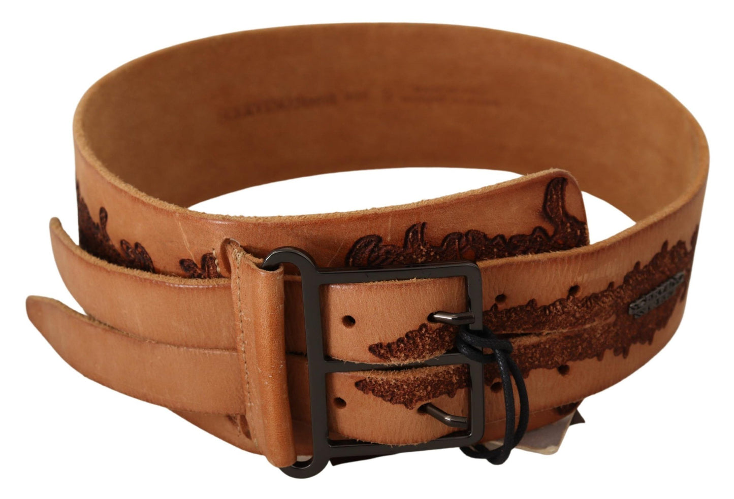 Ceinture à boucle avec logo noir en cuir véritable marron