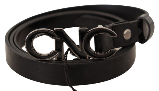 Ceinture en cuir noir avec boucle et logo lettre