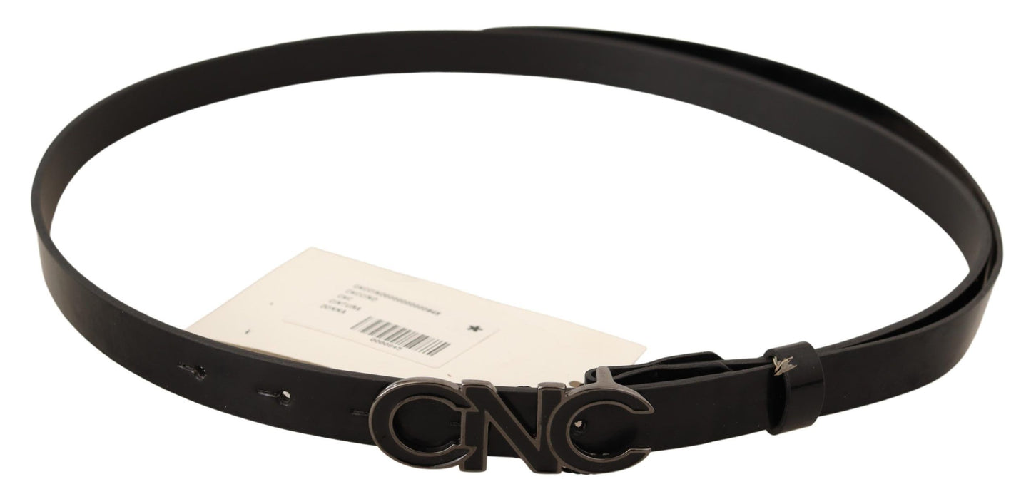 Ceinture en cuir noir avec boucle et logo lettre