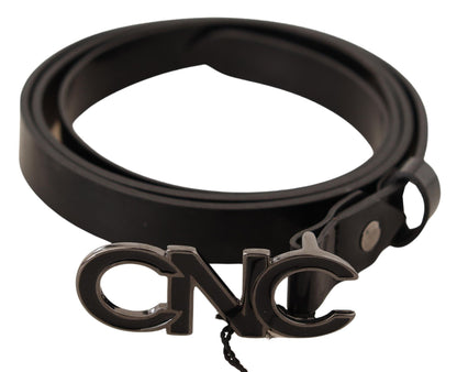 Ceinture en cuir noir avec boucle et logo lettre