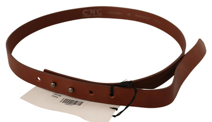 Ceinture à fermeture argentée en cuir marron