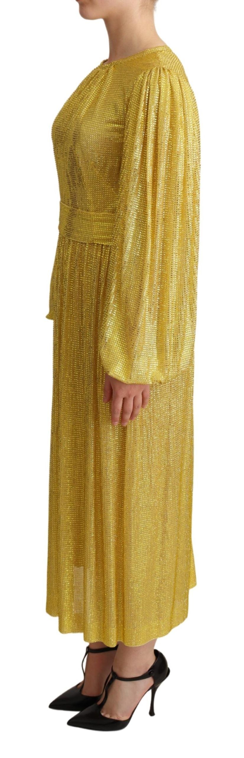 Robe longue plissée en maille cristal jaune