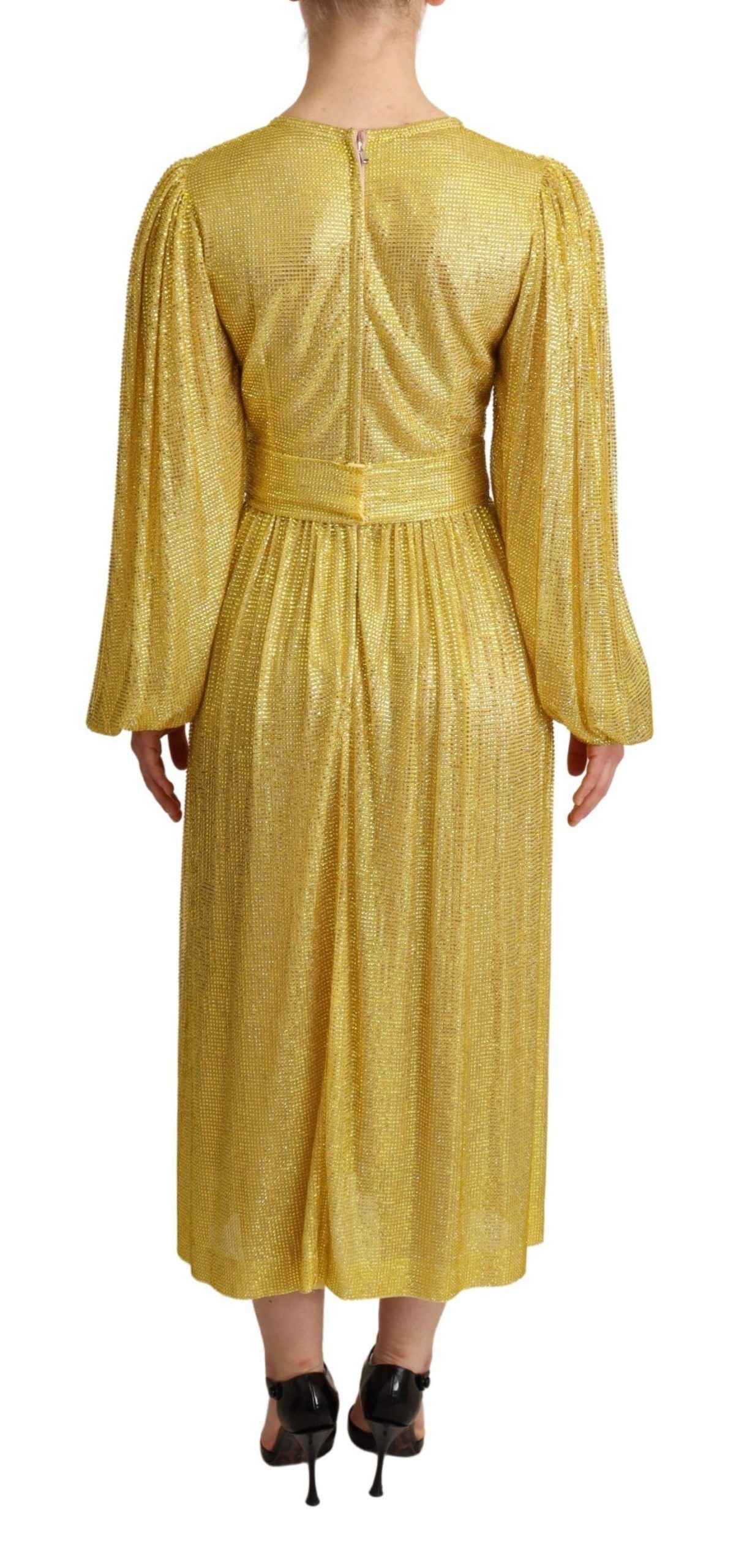 Robe longue plissée en maille cristal jaune