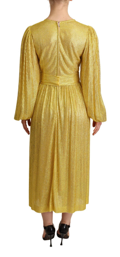 Robe longue plissée en maille cristal jaune