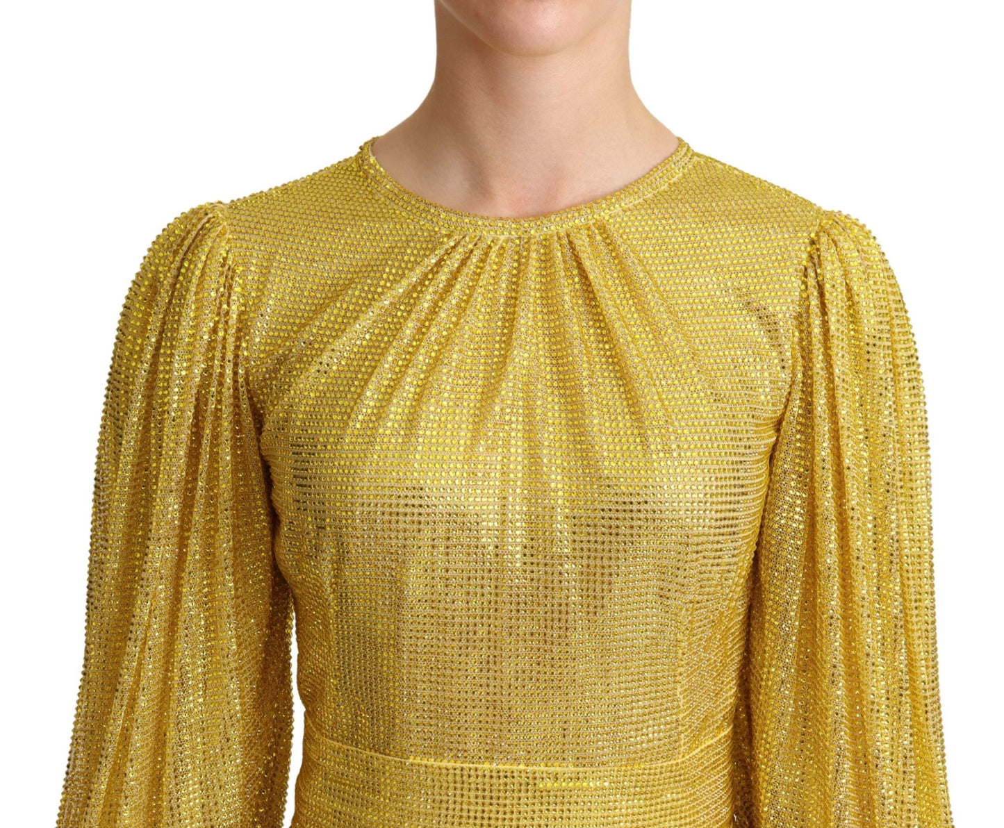 Robe longue plissée en maille cristal jaune