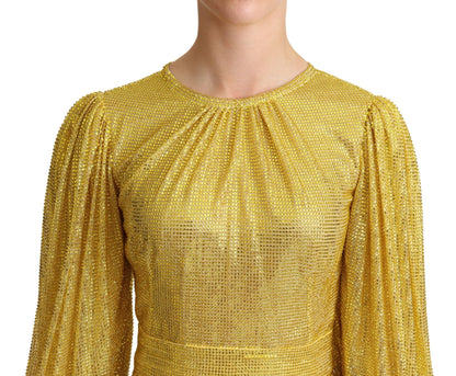 Robe longue plissée en maille cristal jaune