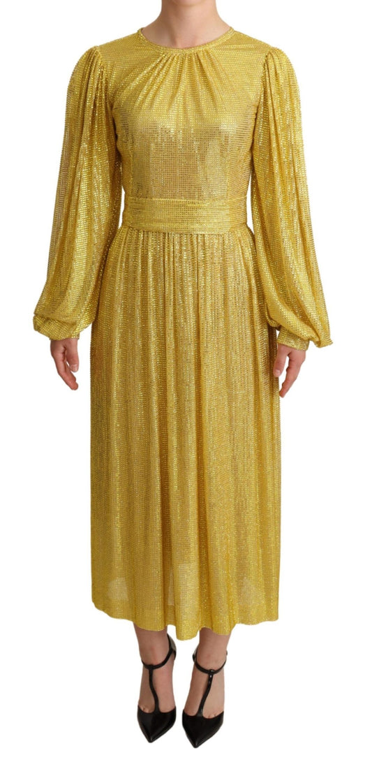 Robe longue plissée en maille cristal jaune