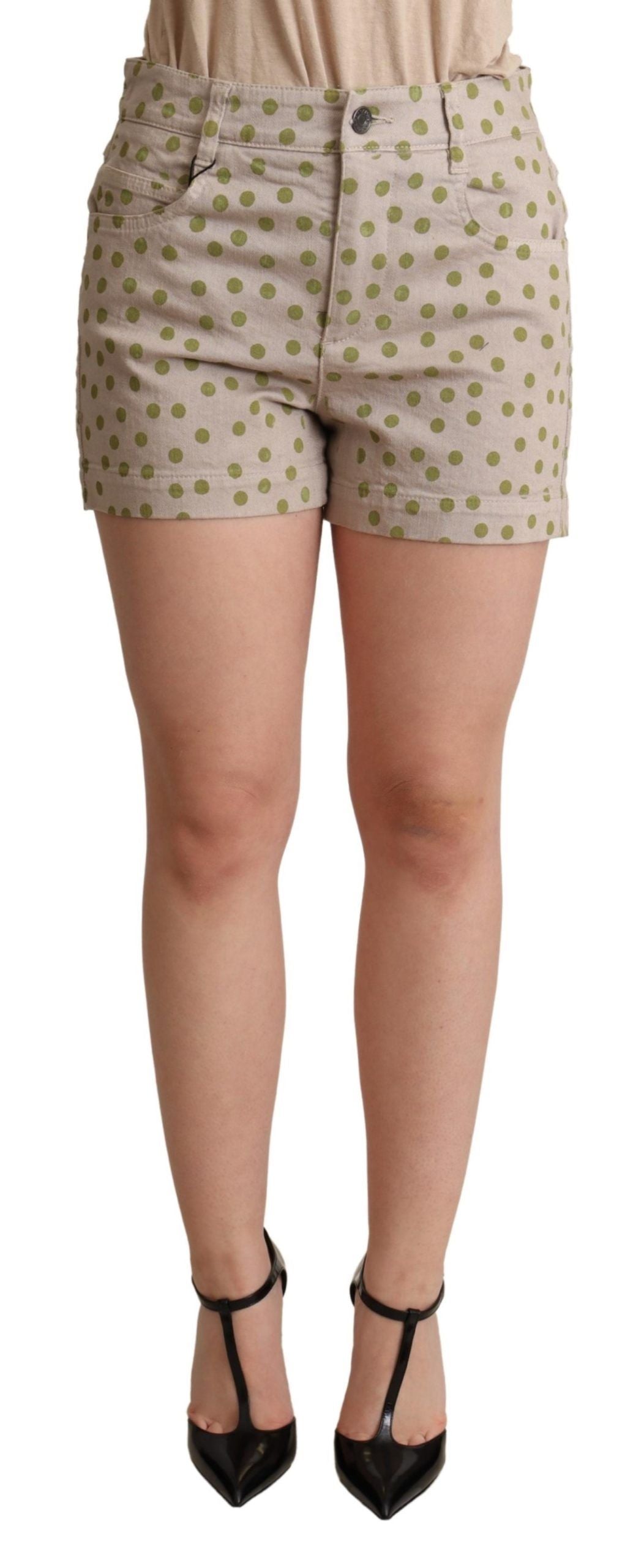 Short en coton stretch beige à pois