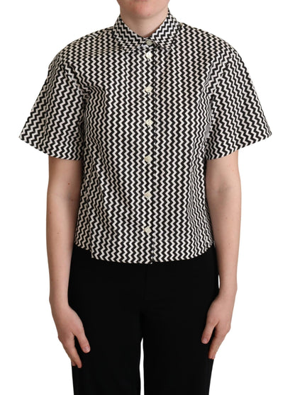 Camicia in cotone con colletto a zigzag bianco nero