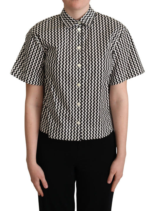 Chemise en coton à col zigzag noir et blanc