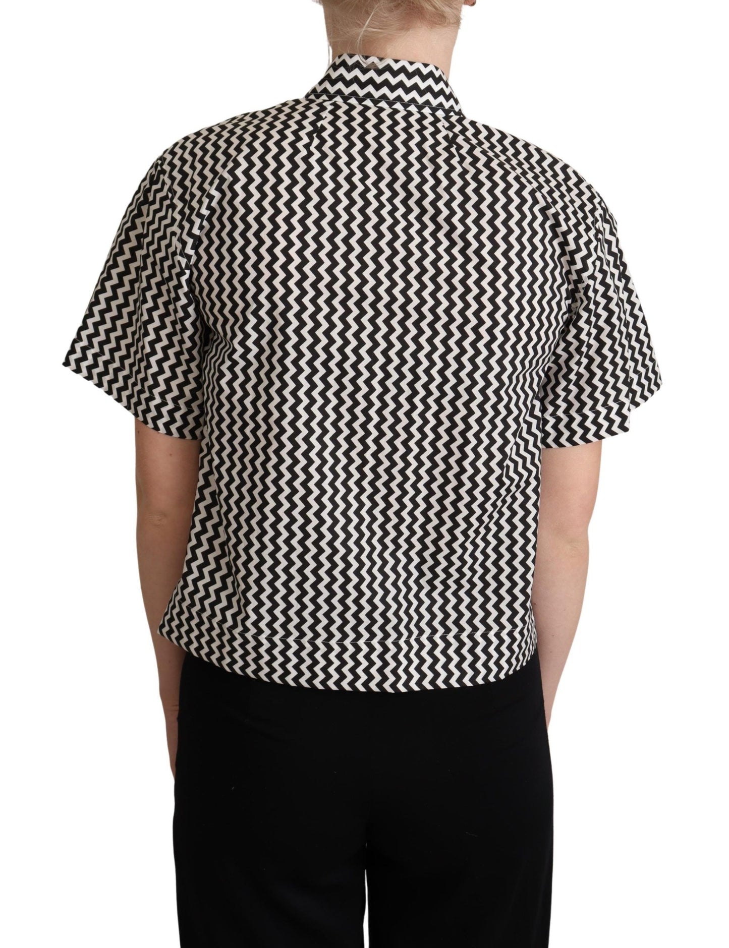 Camicia in cotone con colletto a zigzag bianco nero