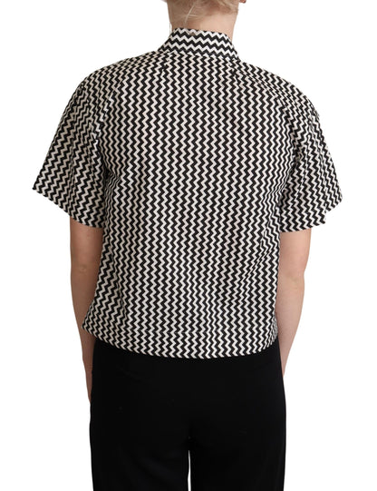 Chemise en coton à col zigzag noir et blanc