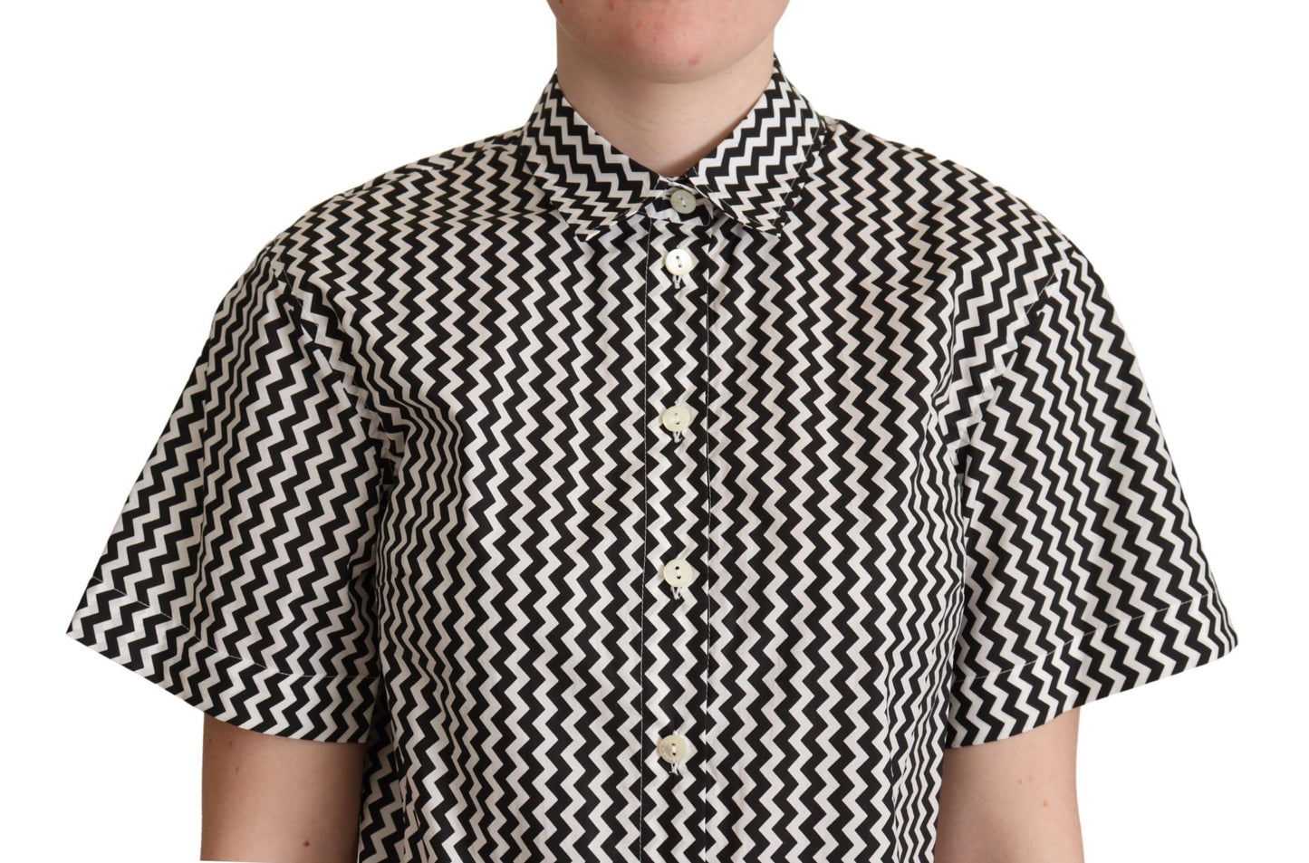 Chemise en coton à col zigzag noir et blanc