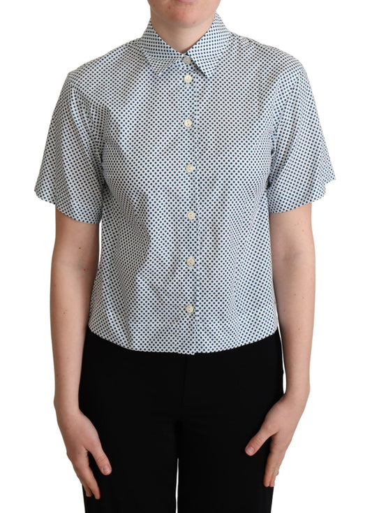 Camicia in cotone a pois bianco blu