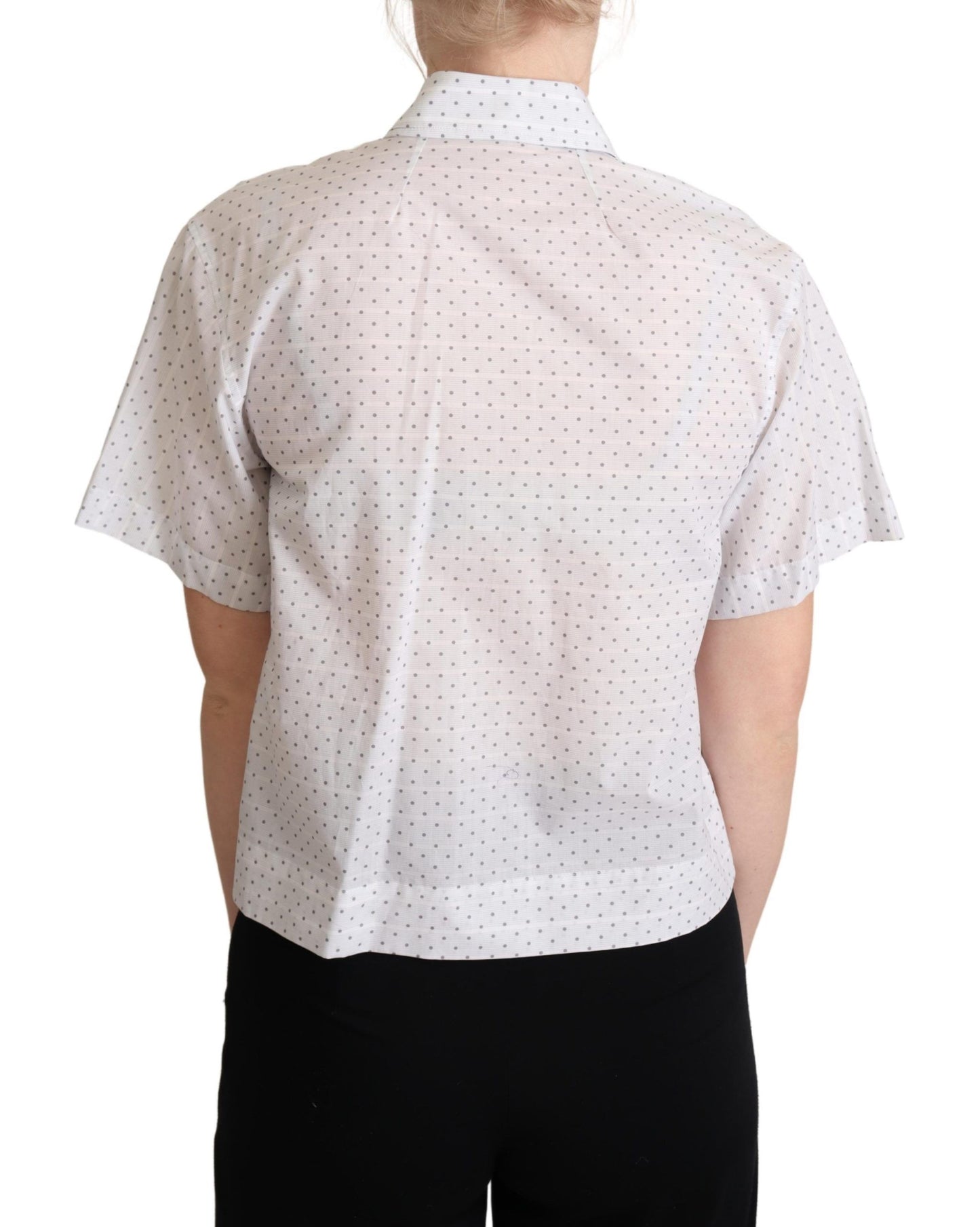 Chemise chemisier à col à pois blanc et noir