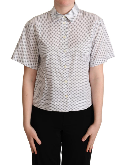 Chemise boutonnée à col blanc et gris à pois