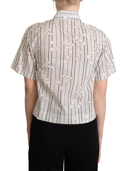 Chemise boutonnée à col à pois et cercles blancs