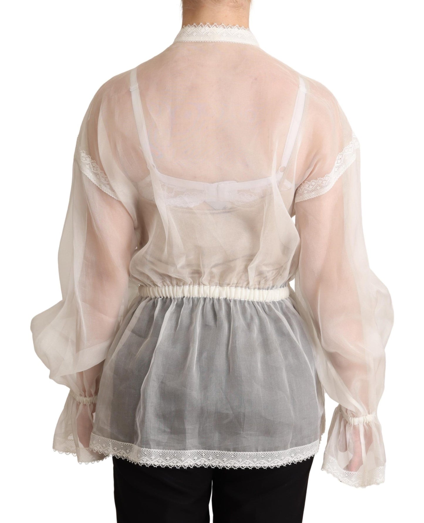 Top camicetta a maniche lunghe con colletto Ascot bianco