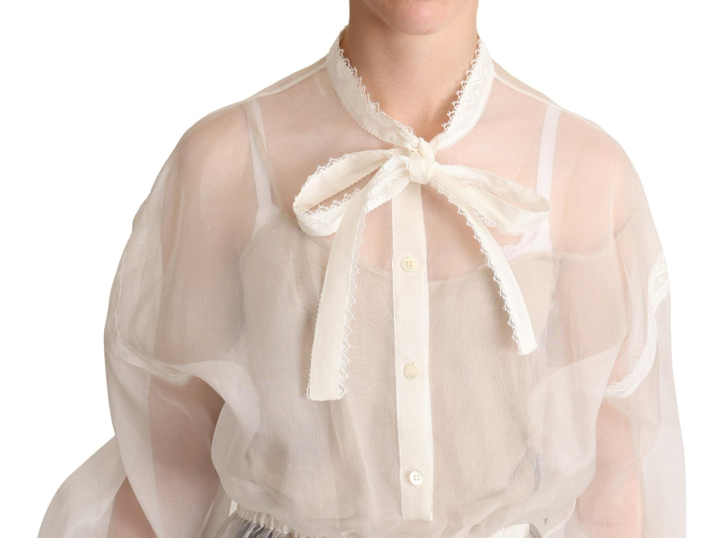 Top camicetta a maniche lunghe con colletto Ascot bianco