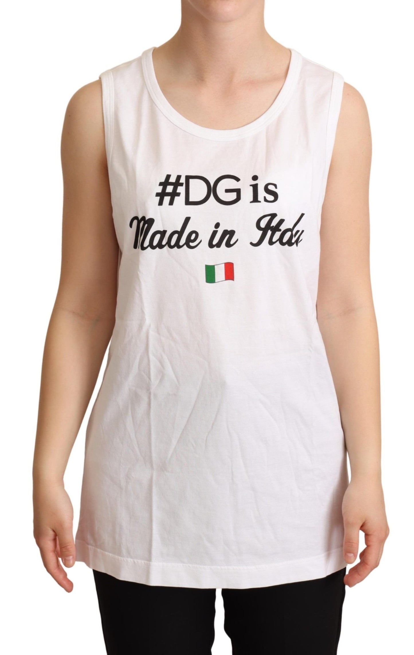 Weißes Baumwoll-Tanktop mit #DG-Motiv