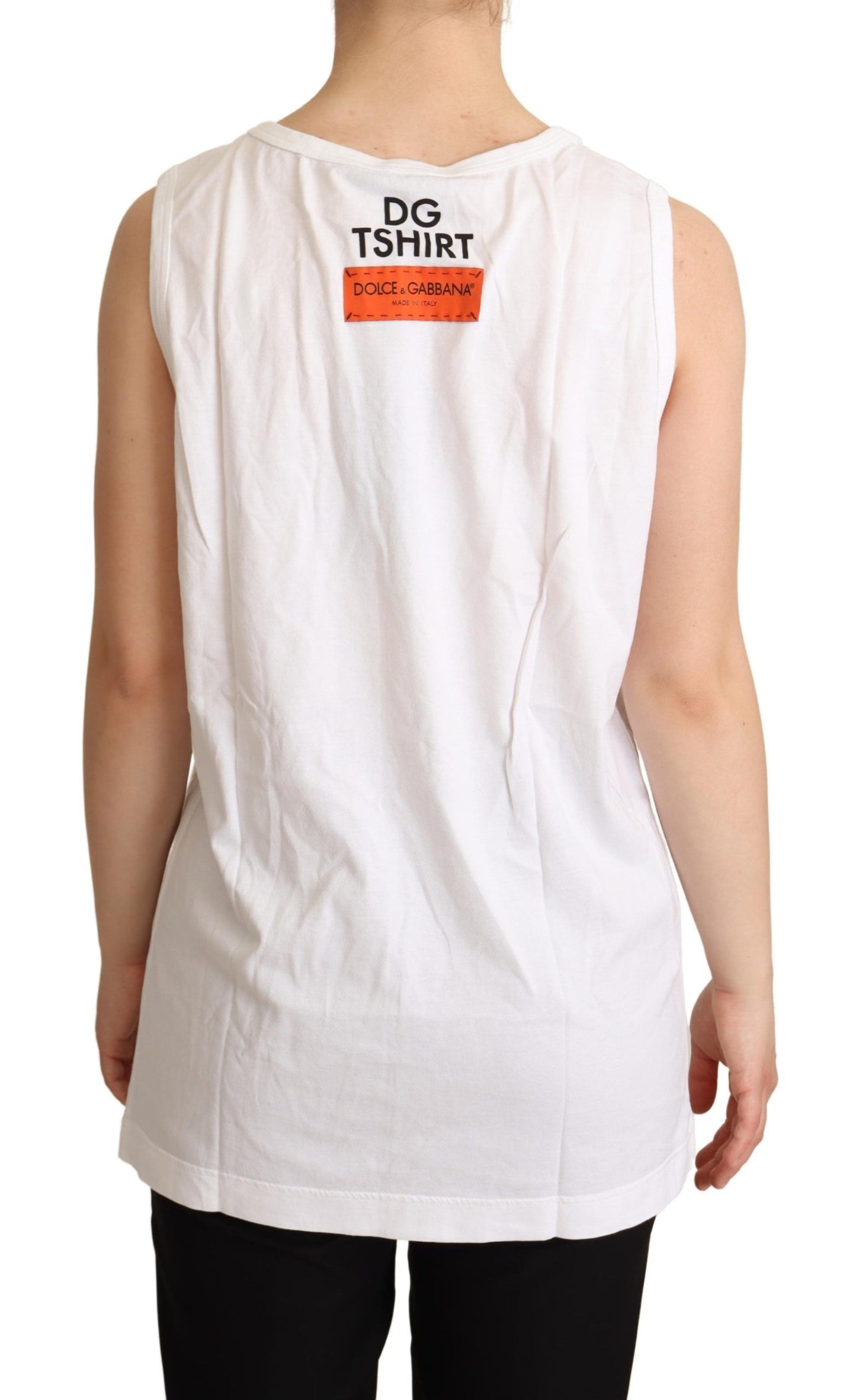 Weißes Baumwoll-Tanktop mit #DG-Motiv