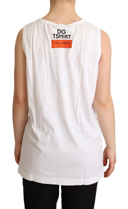 Weißes Baumwoll-Tanktop mit #DG-Motiv