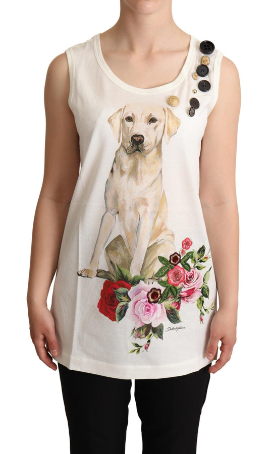 T-shirt orné à imprimé floral et chien blanc