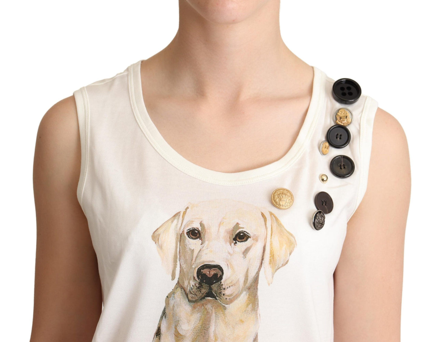 T-shirt orné à imprimé floral et chien blanc