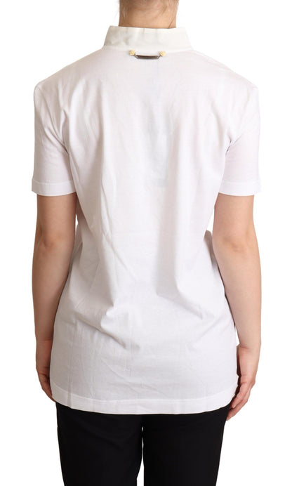 T-shirt col Ascot en coton et soie mélangés blanc