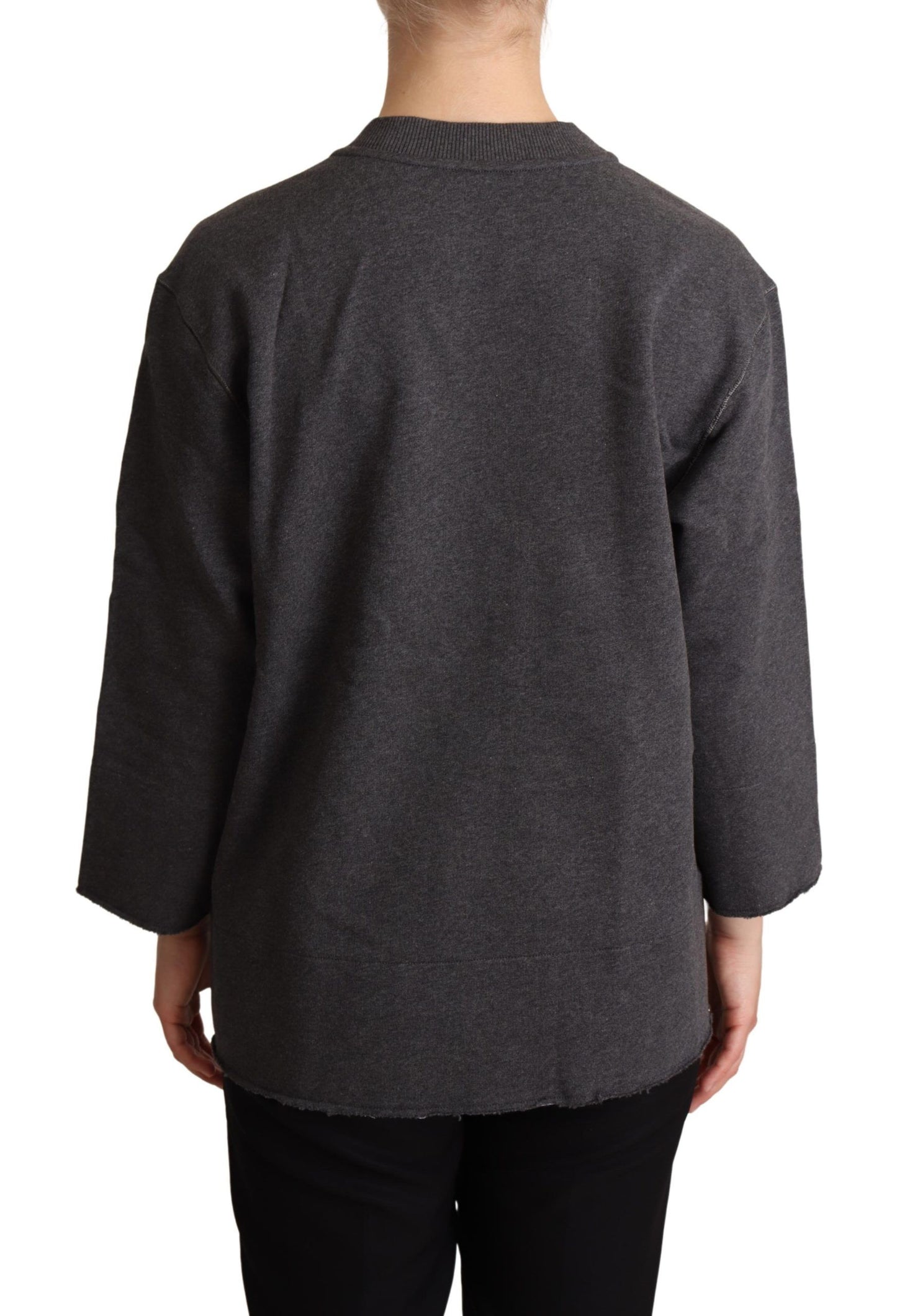 Pull femme brodé gris