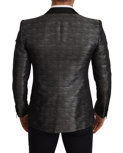 Dolce & Gabbana Metallic Gray Jacquard Slim Fit Blazer