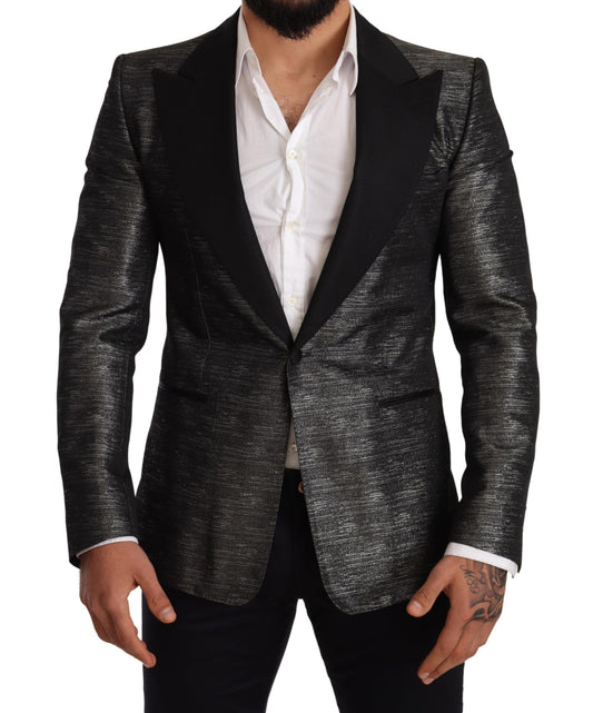 Blazer de smoking slim gris métallisé noir