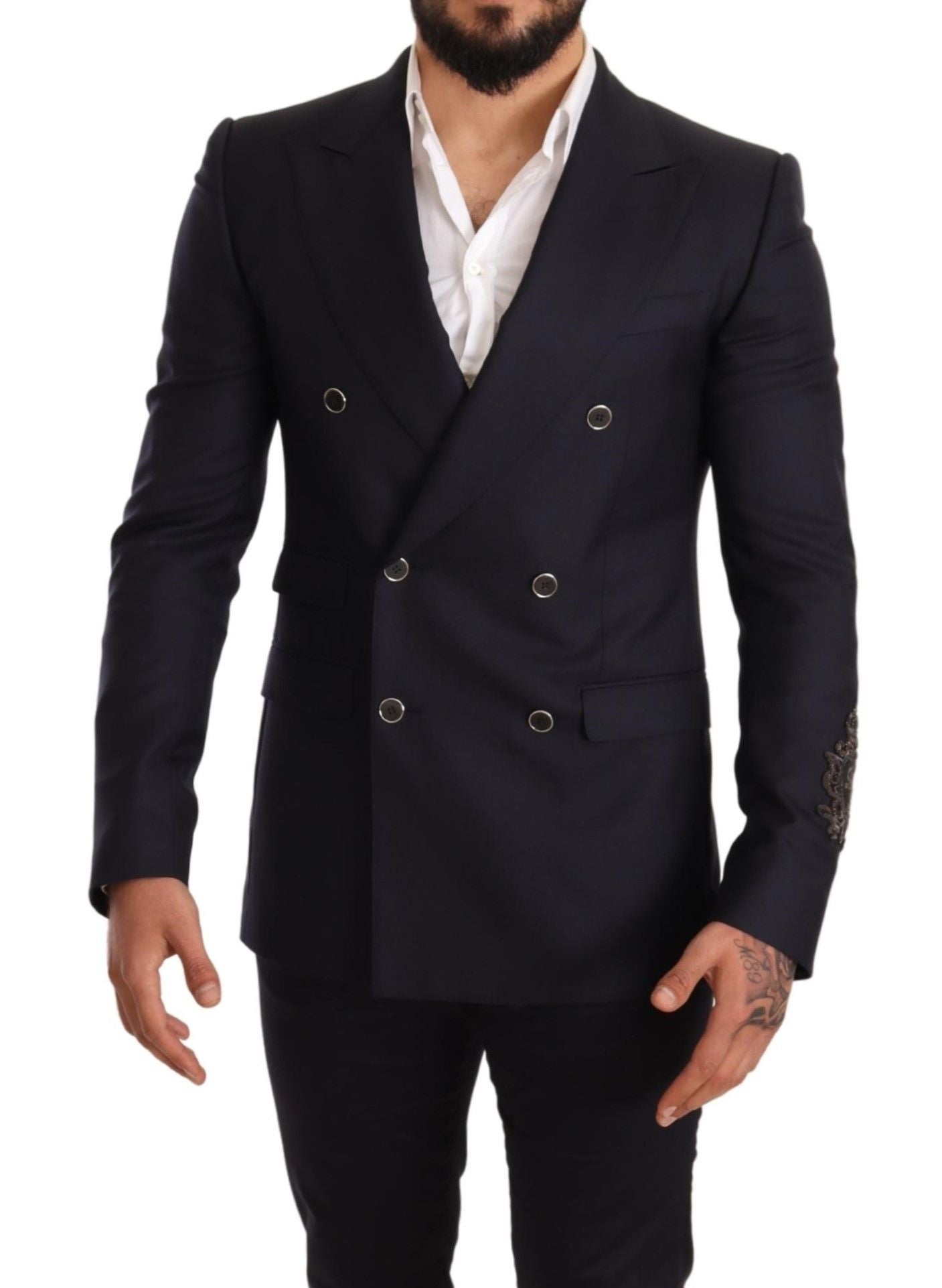 Blazer SICILIA coupe slim en cachemire et soie bleu