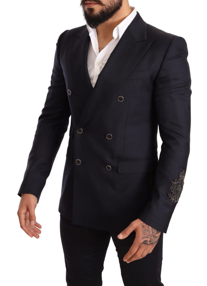 Blazer SICILIA coupe slim en cachemire et soie bleu