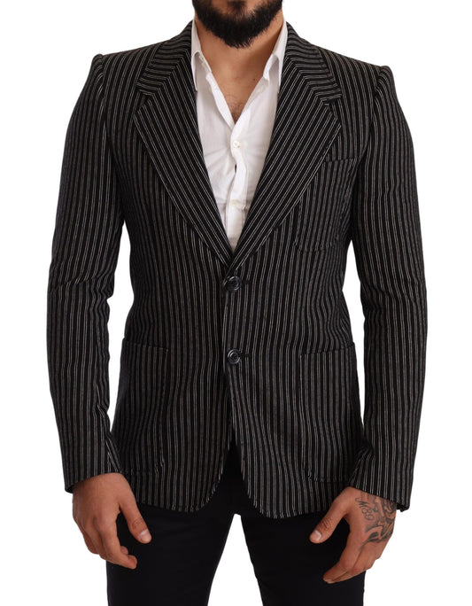 Blazer noir à rayures coupe slim en laine