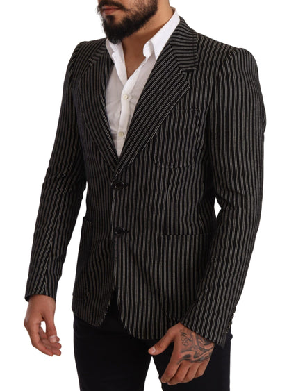 Blazer cappotto slim fit in lana a righe nere