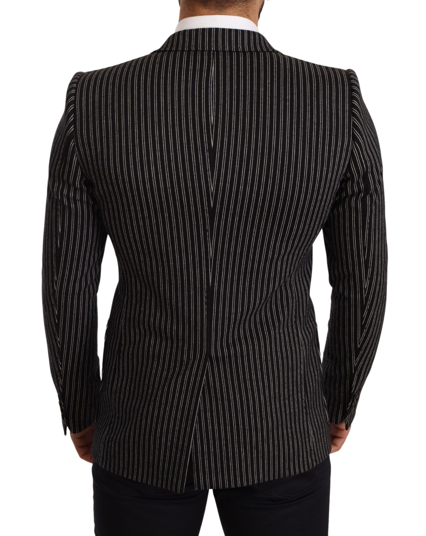 Blazer cappotto slim fit in lana a righe nere