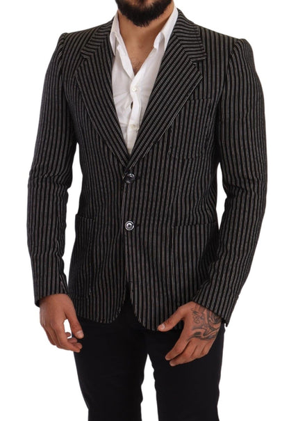 Blazer cappotto slim fit in lana a righe nere