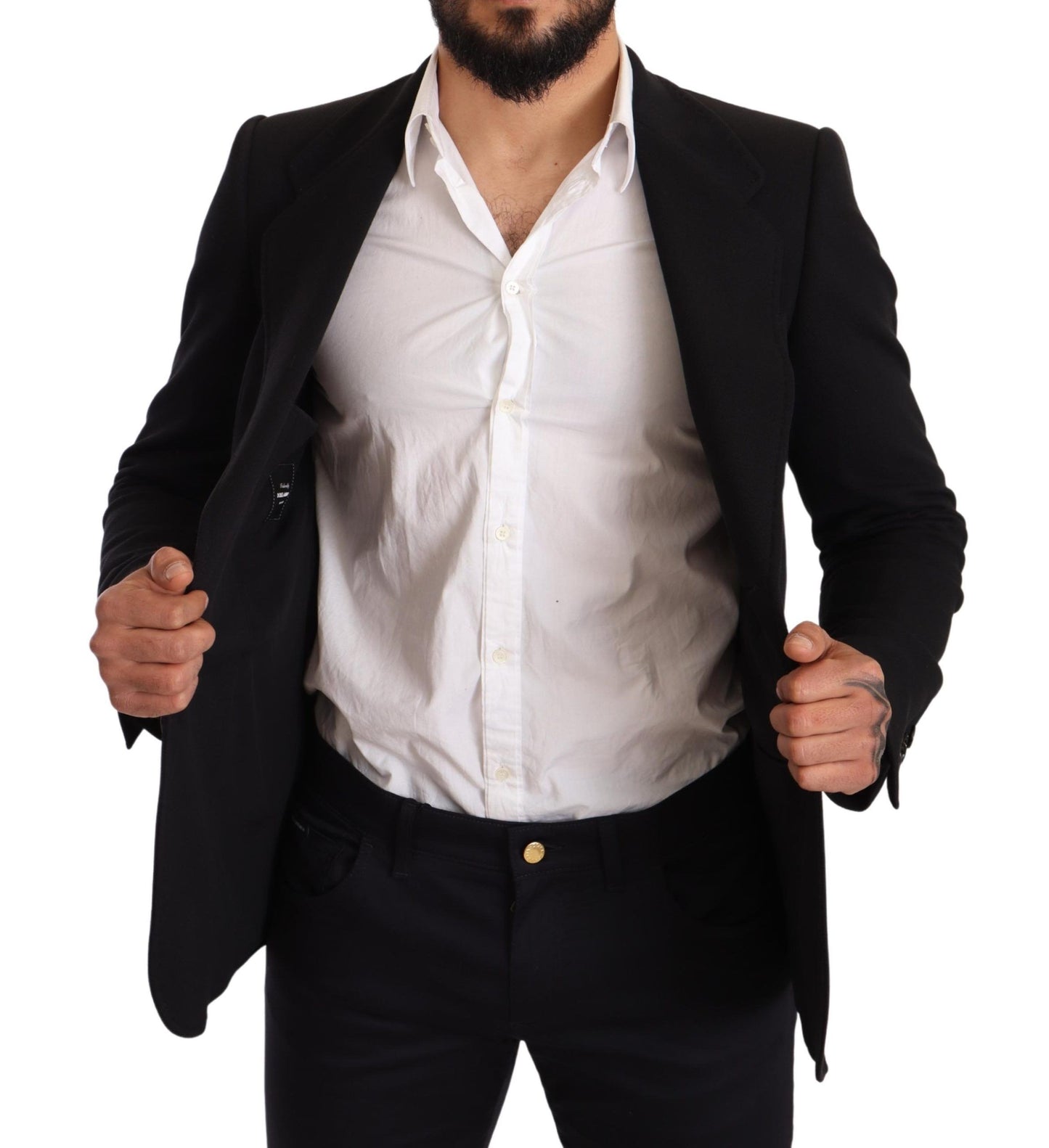 Blazer veste manteau coupe slim en coton noir