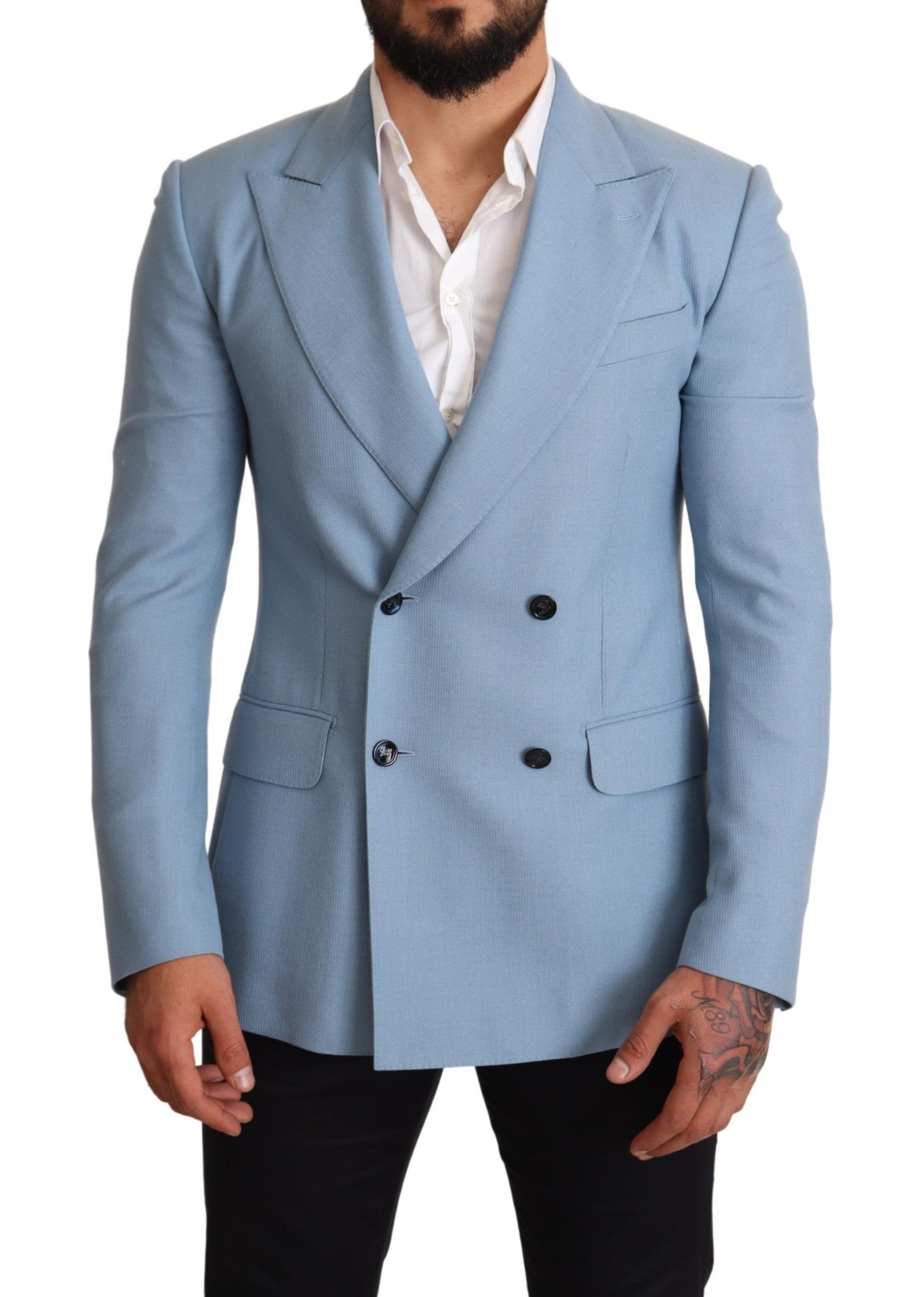 Veste blazer coupe slim bleue en cachemire et soie