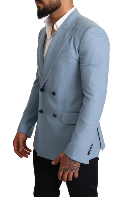 Veste blazer coupe slim bleue en cachemire et soie