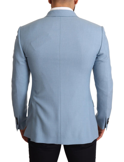 Veste blazer coupe slim bleue en cachemire et soie