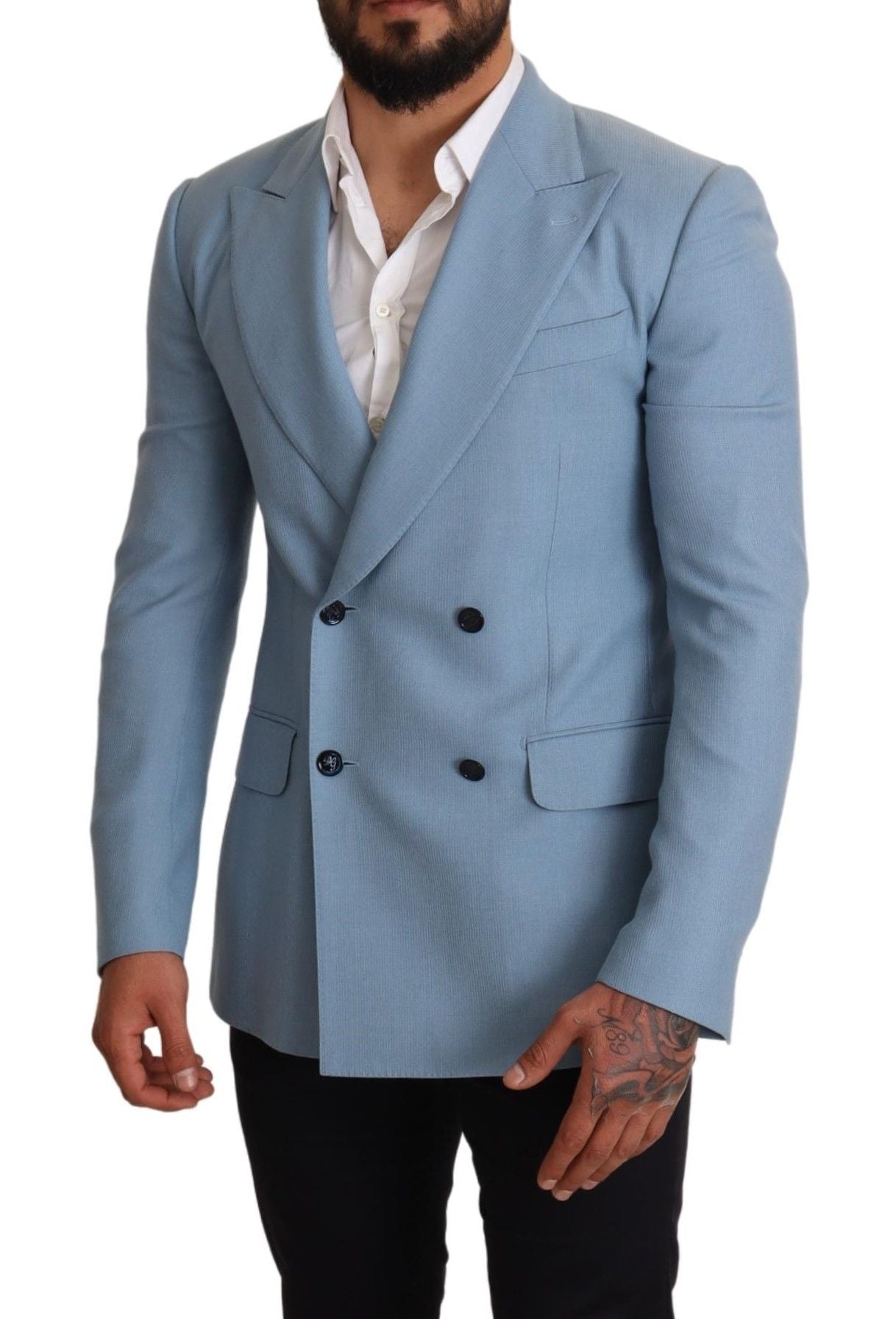 Veste blazer coupe slim bleue en cachemire et soie