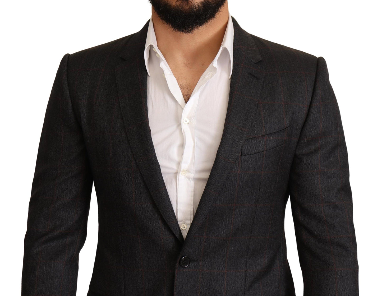 Veste blazer slim en laine à carreaux grise