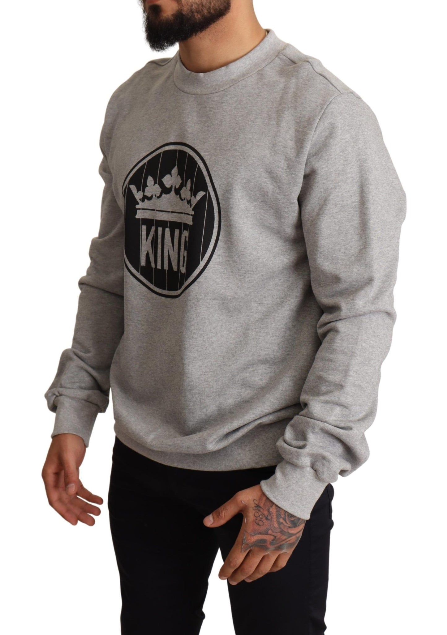 Pull en coton gris à imprimé Crown King