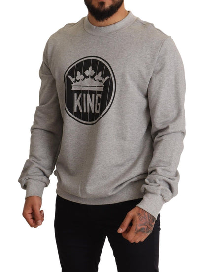 Grauer Baumwollpullover mit Crown King-Print