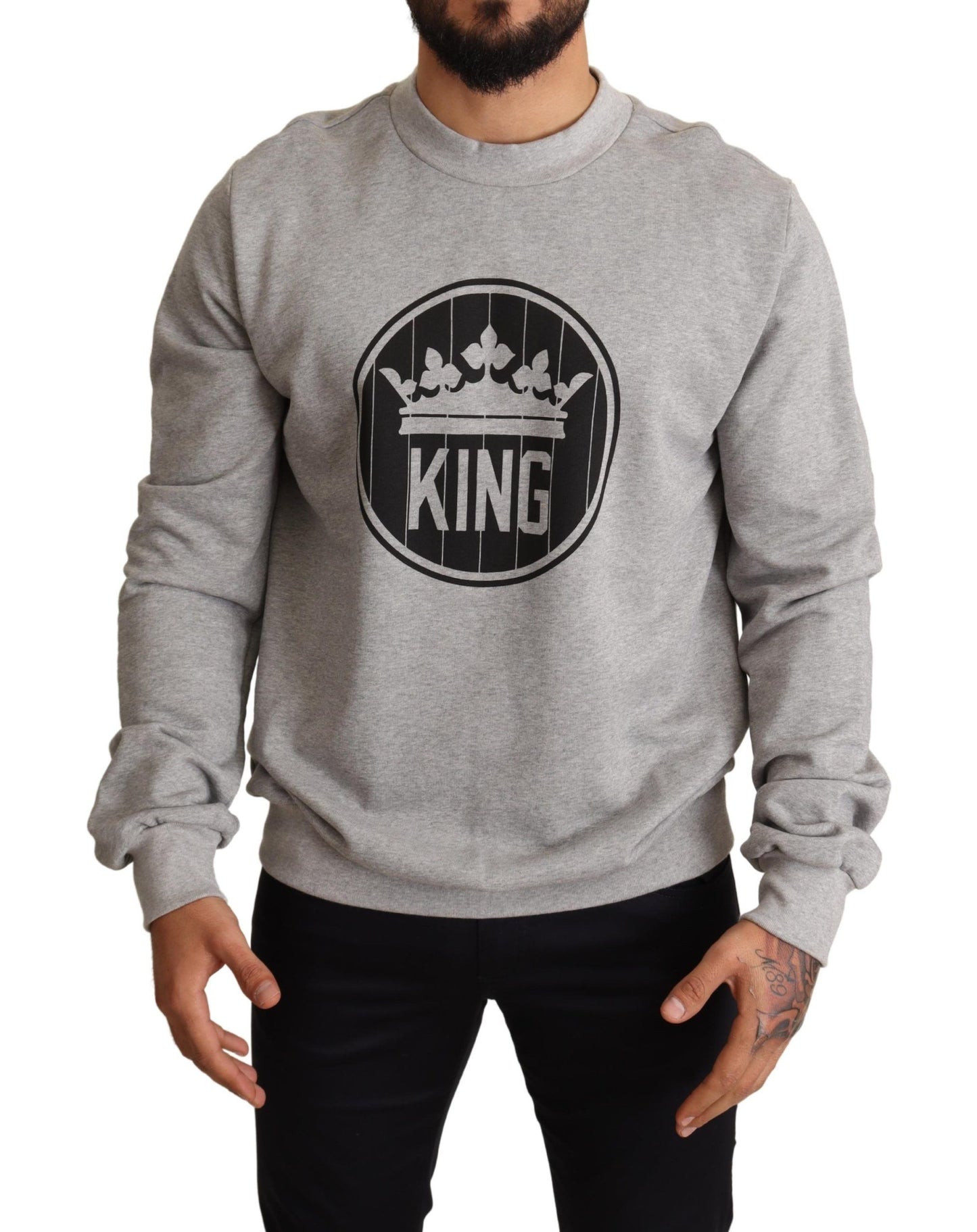 Pull en coton gris à imprimé Crown King